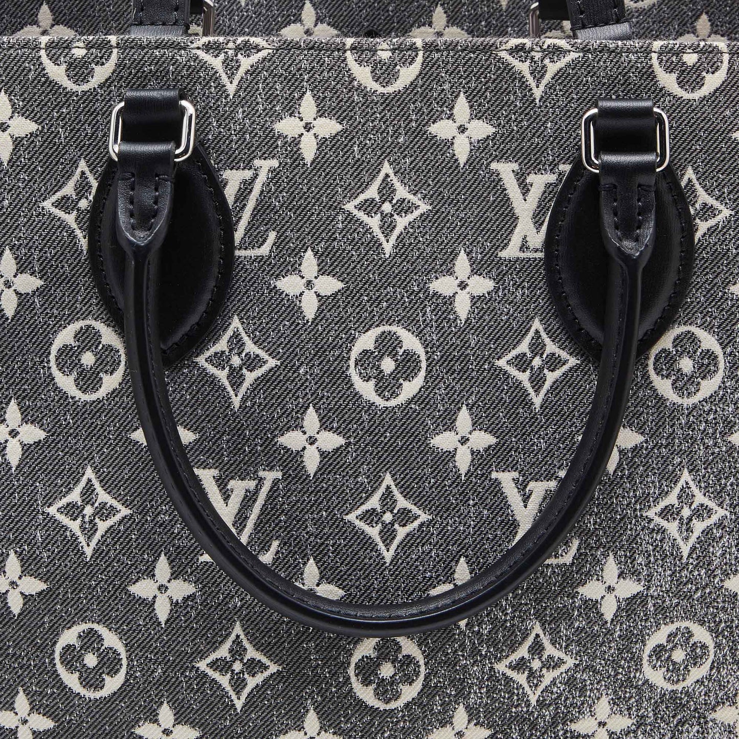 LOUIS VUITTON Black Monogram Denim and Leather OnTheGo MM Bag