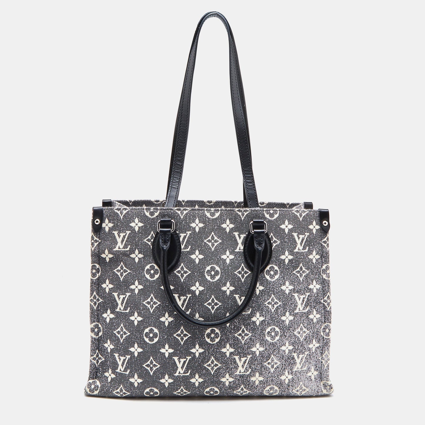 LOUIS VUITTON Black Monogram Denim and Leather OnTheGo MM Bag