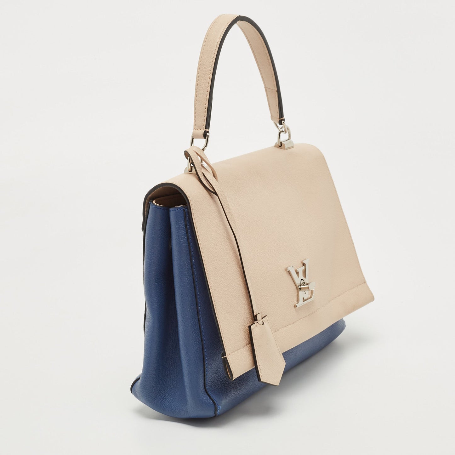 LOUIS VUITTON Beige/Blue Leather Lockme II Top Handle Bag