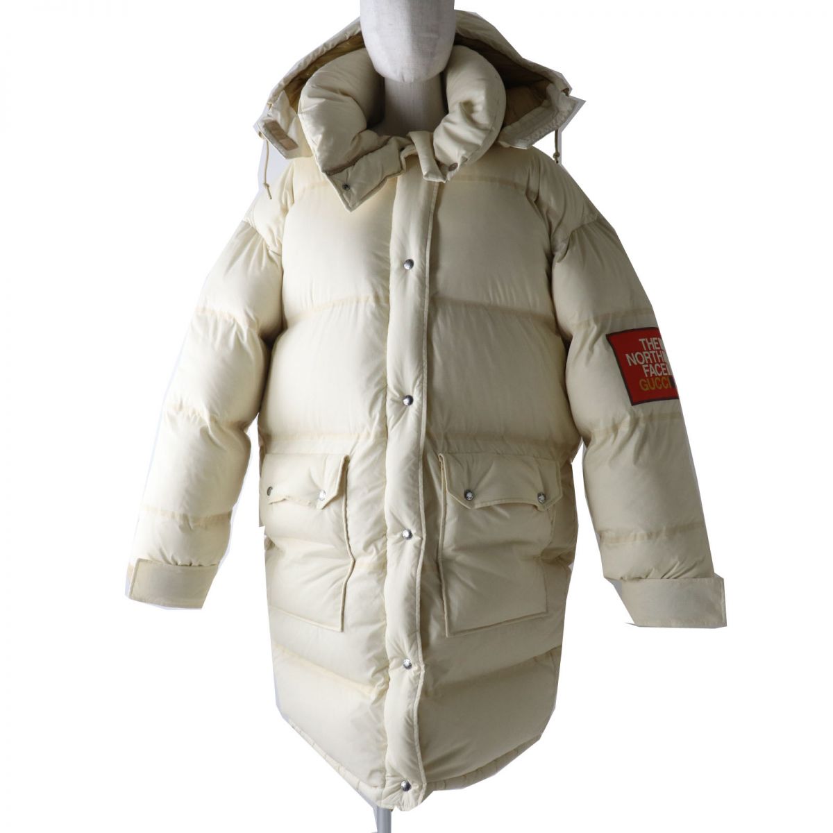 GUCCI Down jacket Outer: 88% nylon, Outer: 12% polyurethane, Lining: 100% nylon, Filling: 80% down, Filling: 20% feather, Part: 100% polyester Ivory Women S Used