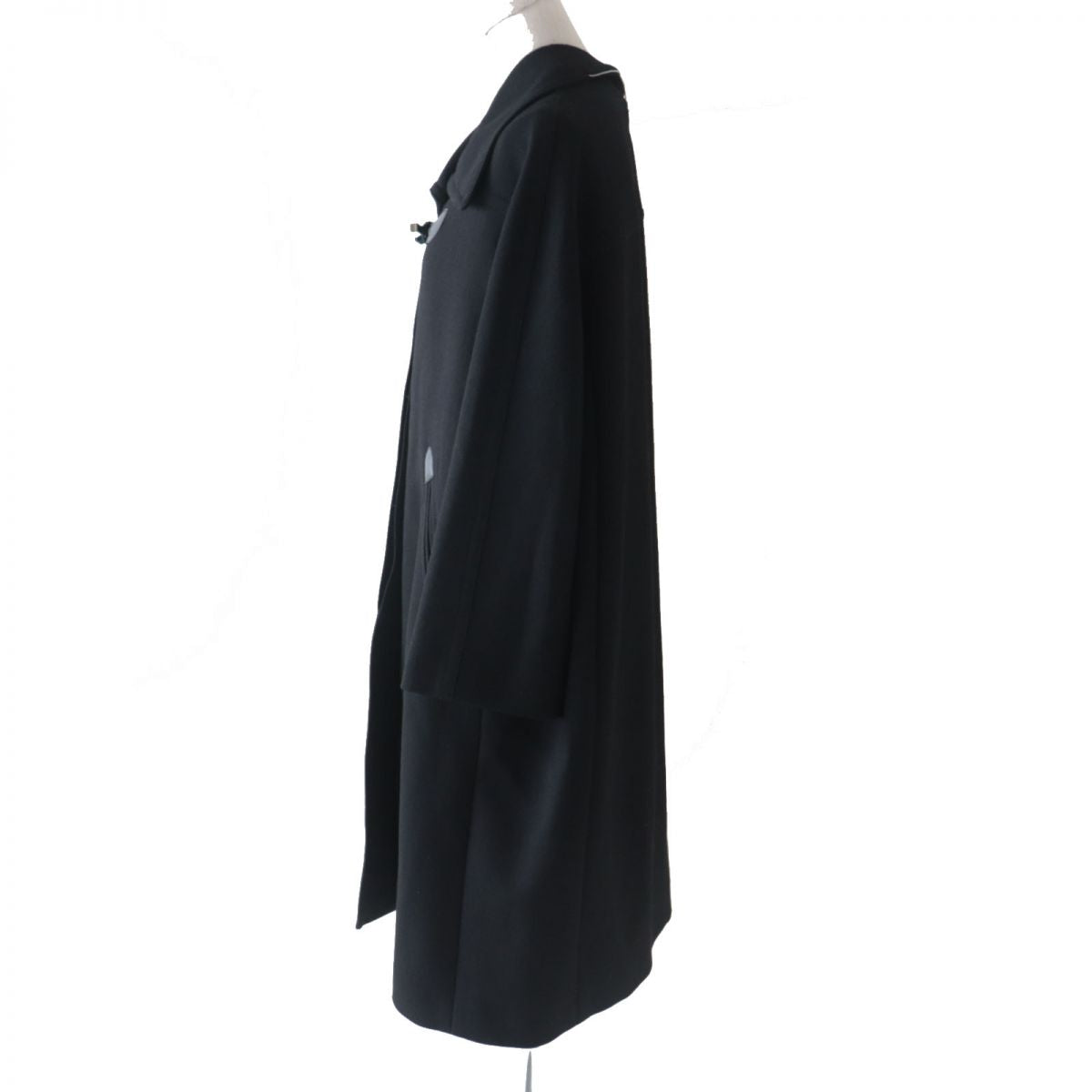 HERMES Duffel coat Outer: 100% wool, Part: Leather, Lining: 65% rayon, Lining: 35% silk, Part: 65% polyester, Part: 35% cotton, Lamb leather black Women 42 Used