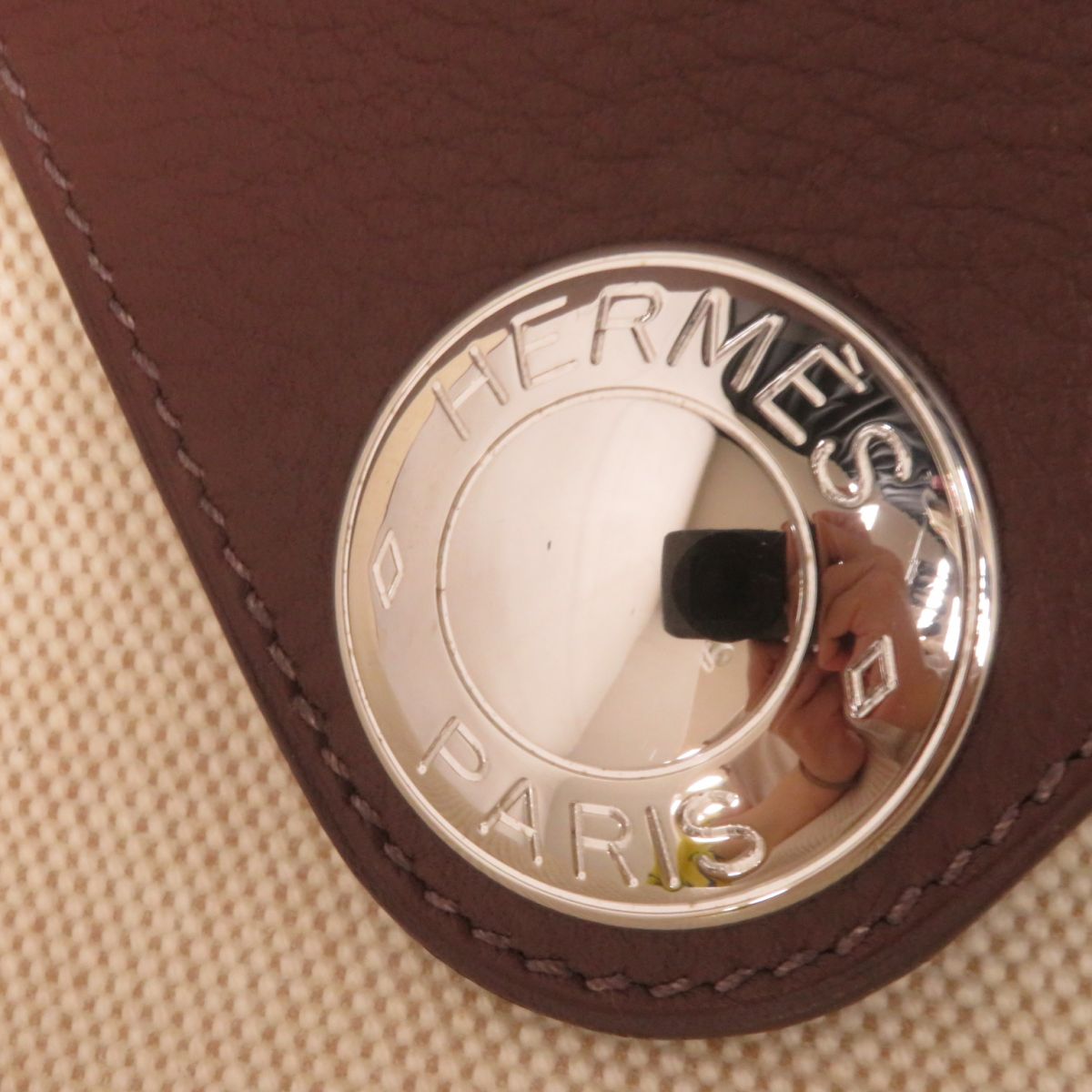 HERMES Shoulder Bag Main: Buffle, Main: Toile H Rouge Ash x Silver Metal Women Used