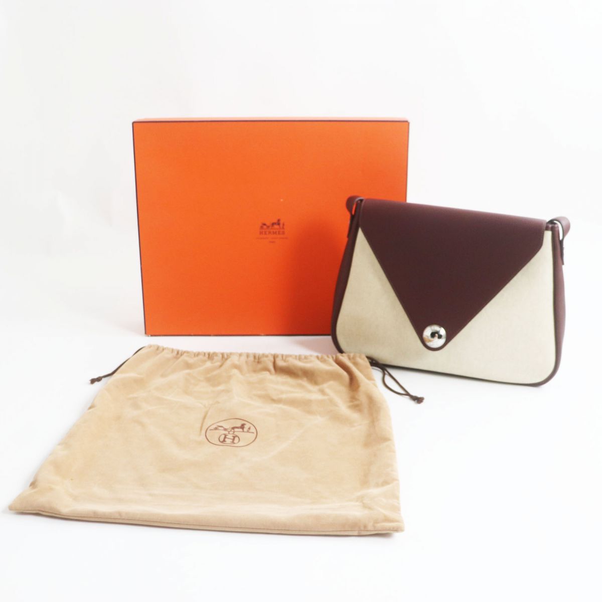 HERMES Shoulder Bag Main: Buffle, Main: Toile H Rouge Ash x Silver Metal Women Used