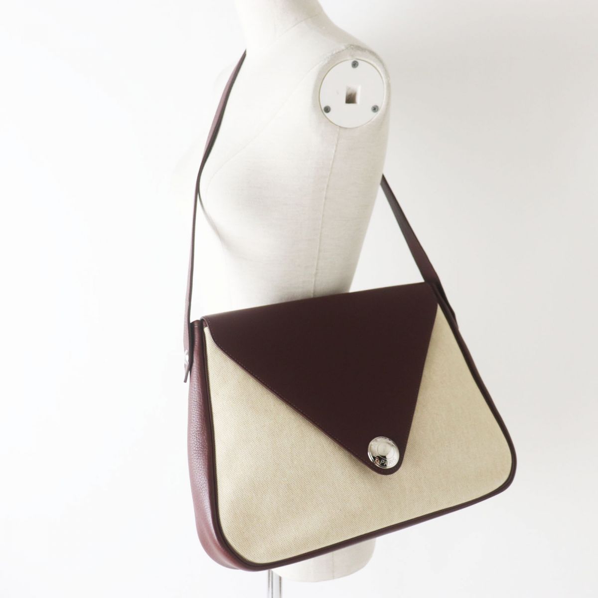 HERMES Shoulder Bag Main: Buffle, Main: Toile H Rouge Ash x Silver Metal Women Used