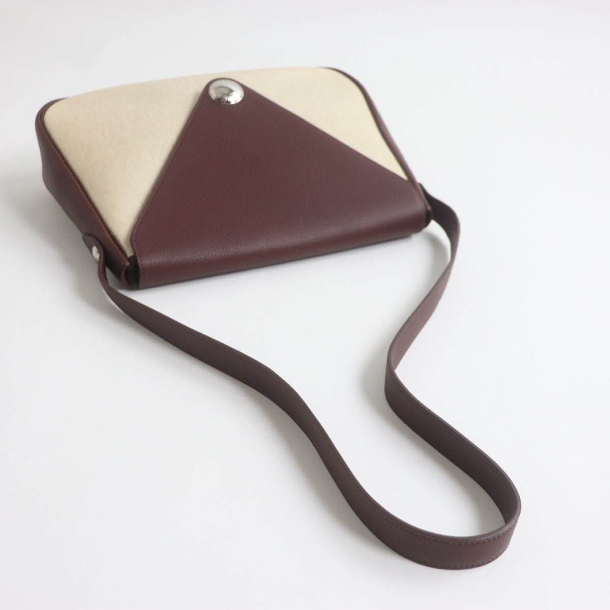 HERMES Shoulder Bag Main: Buffle, Main: Toile H Rouge Ash x Silver Metal Women Used