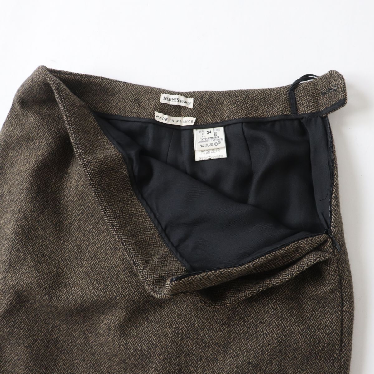HERMES skirt Outer: 85% wool, Outer: 15% cashmere, Lining: 100% silk Brown x Black type Women 34 Used