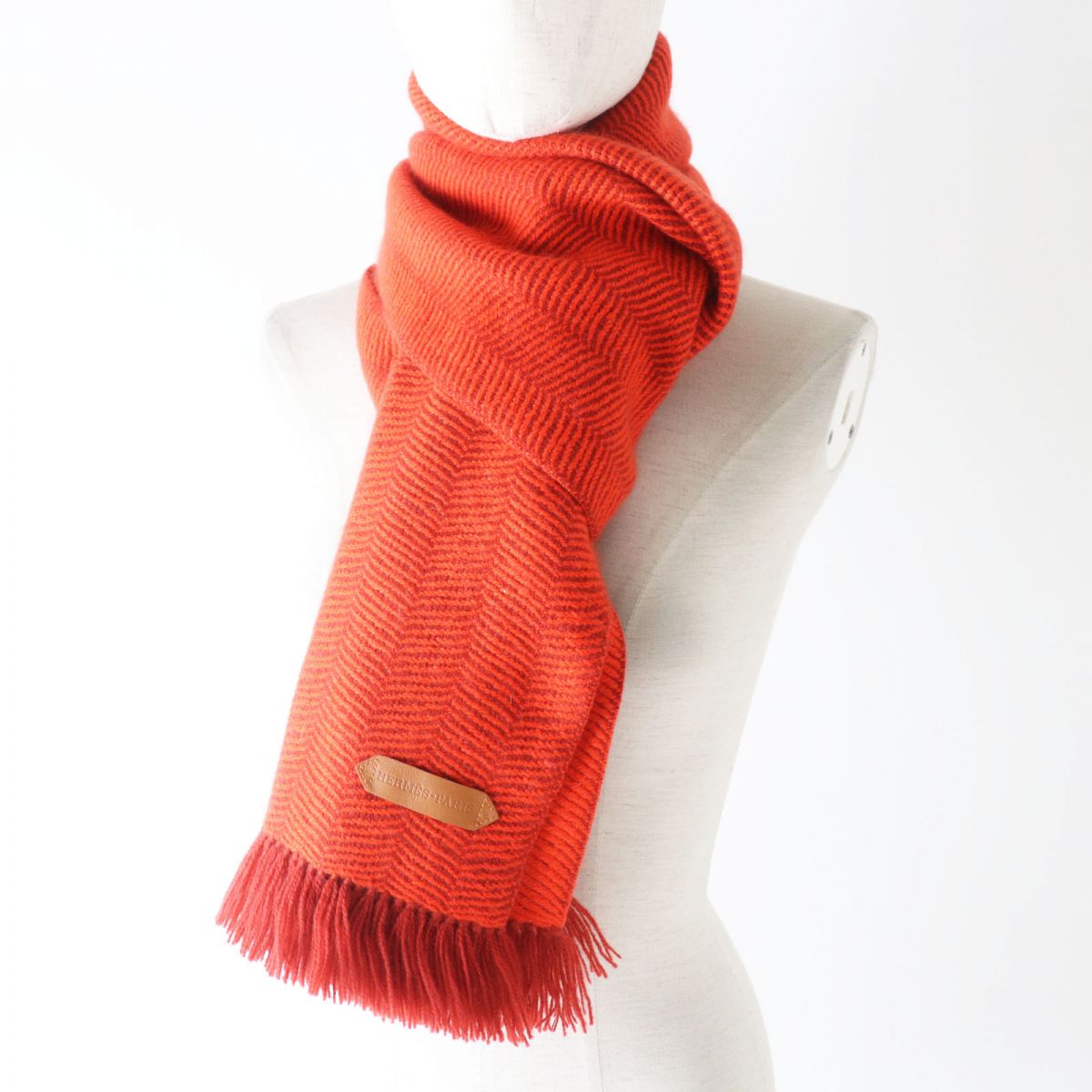 HERMES Scarf Main: 100% cashmere Vermilion Women Used
