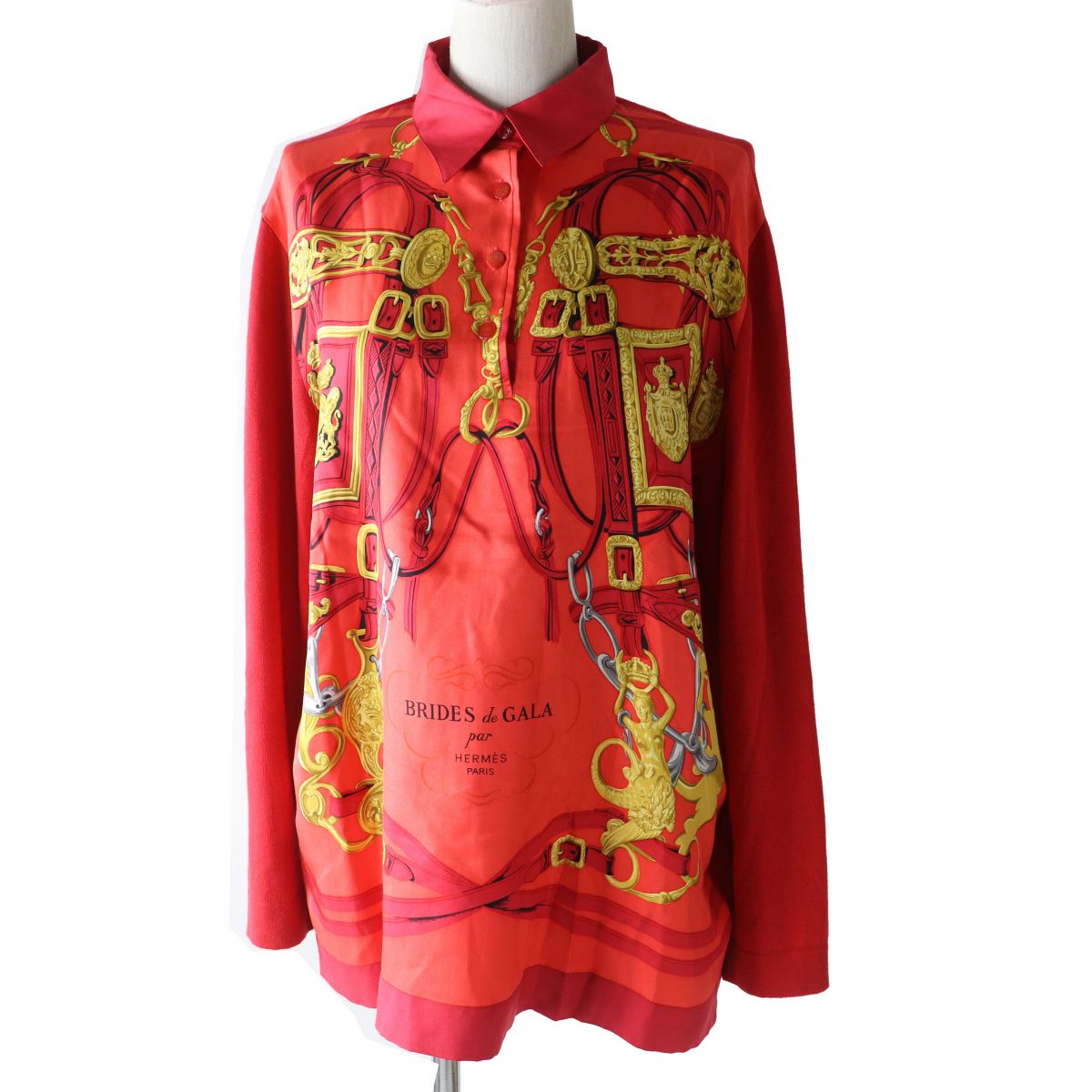 HERMES Long sleeve polo shirt Outer material: 100% silk, Outer material: 85% cotton, Outer material: 15% cashmere Red Women M Used