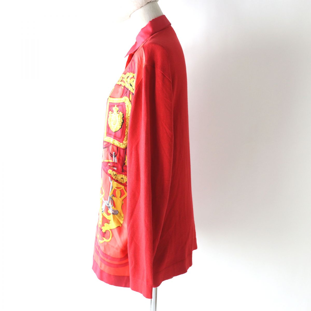 HERMES Long sleeve polo shirt Outer material: 100% silk, Outer material: 85% cotton, Outer material: 15% cashmere Red Women M Used