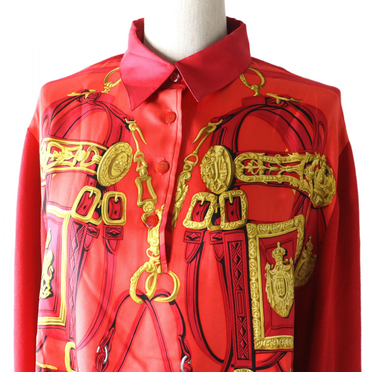 HERMES Long sleeve polo shirt Outer material: 100% silk, Outer material: 85% cotton, Outer material: 15% cashmere Red Women M Used