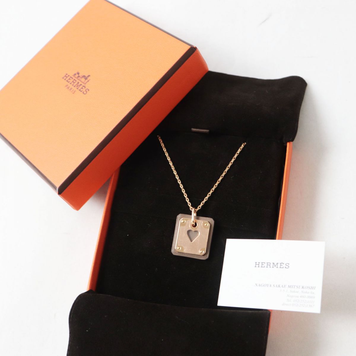 HERMES Necklace Main: Vaux Swift Etoupe x Pink Gold Women Used