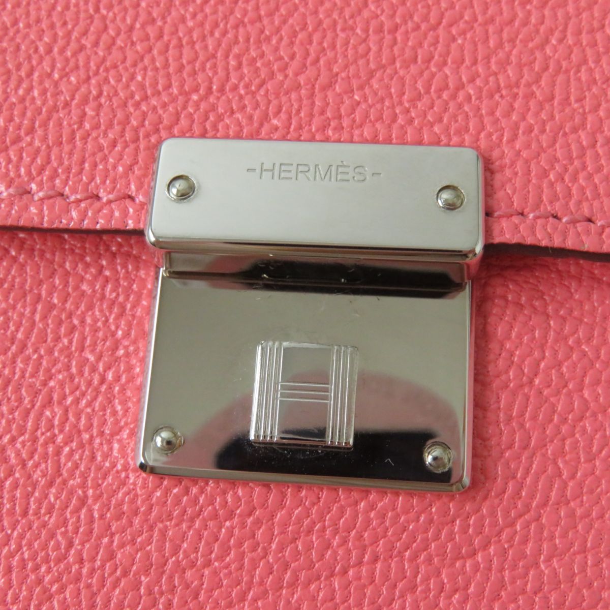 HERMES name card holder Main: Chevre Rose Extreme x Silver Metal Women Used