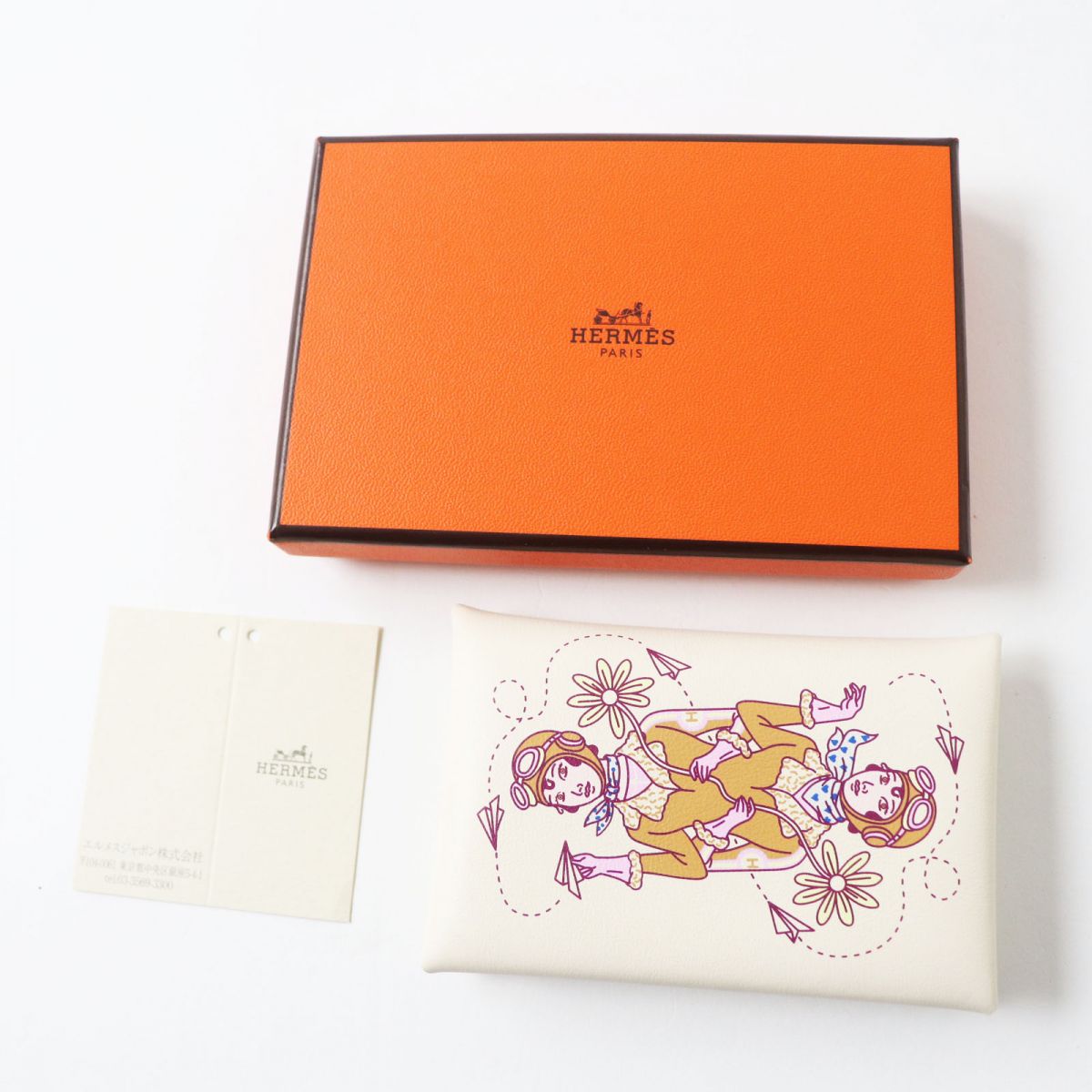 HERMES Card Case Main: Vaux Swift Nata (Ivory type) x Silver Metal<br>Aviator Women Used