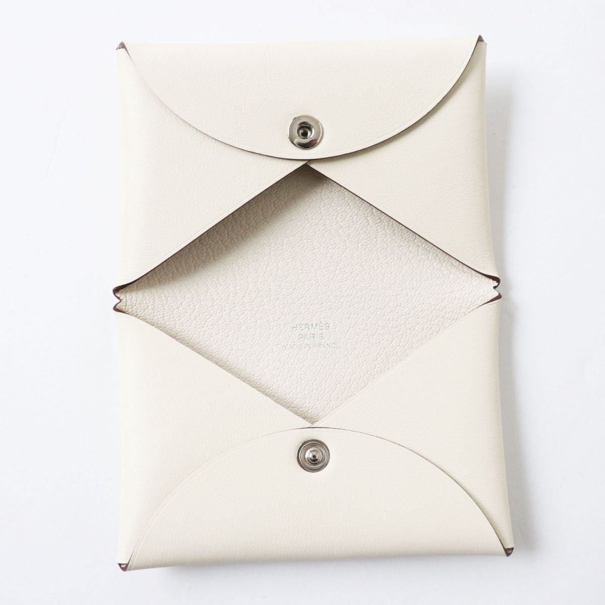 HERMES Card Case Main: Vaux Swift Nata (Ivory type) x Silver Metal<br>Aviator Women Used