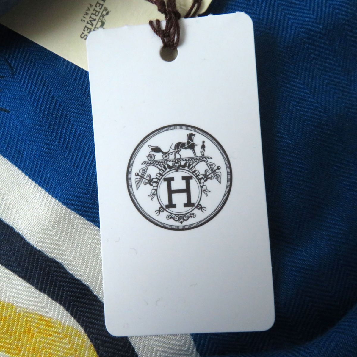 HERMES scarf Main: 70% cashmere, Main: 30% silk Blue x yellow<br> Libre Comme Pegase Women Used