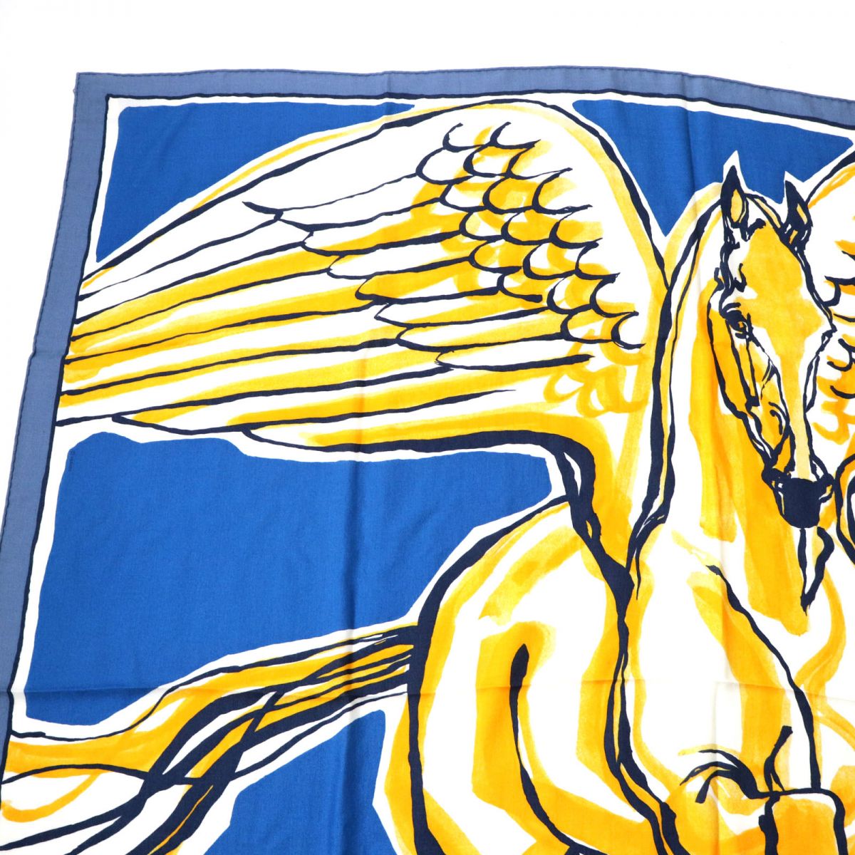 HERMES scarf Main: 70% cashmere, Main: 30% silk Blue x yellow<br> Libre Comme Pegase Women Used