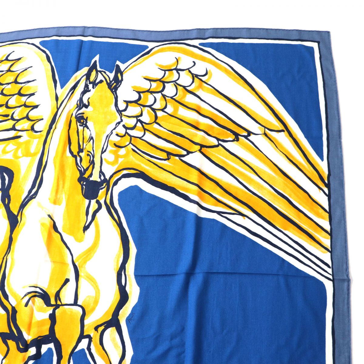 HERMES scarf Main: 70% cashmere, Main: 30% silk Blue x yellow<br> Libre Comme Pegase Women Used