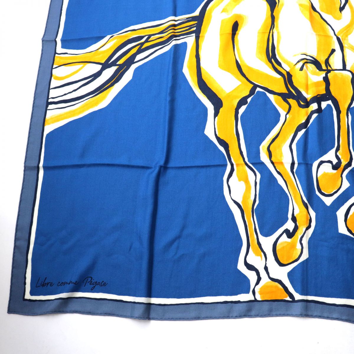 HERMES scarf Main: 70% cashmere, Main: 30% silk Blue x yellow<br> Libre Comme Pegase Women Used
