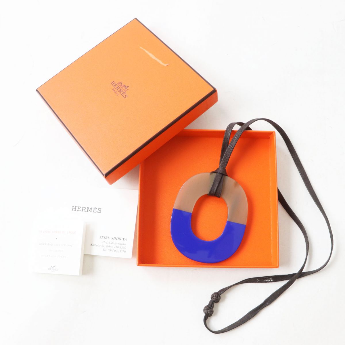 HERMES Necklace Main: Buffalo horn, Main: Lacquer Blue x Beige type Women Used