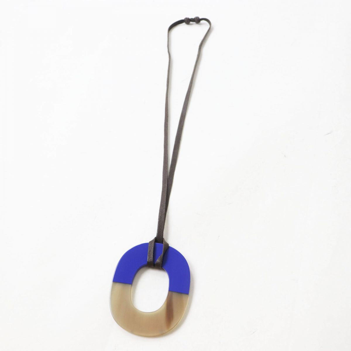 HERMES Necklace Main: Buffalo horn, Main: Lacquer Blue x Beige type Women Used