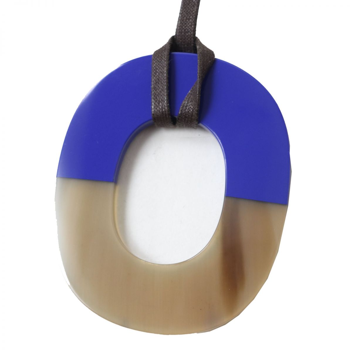 HERMES Necklace Main: Buffalo horn, Main: Lacquer Blue x Beige type Women Used