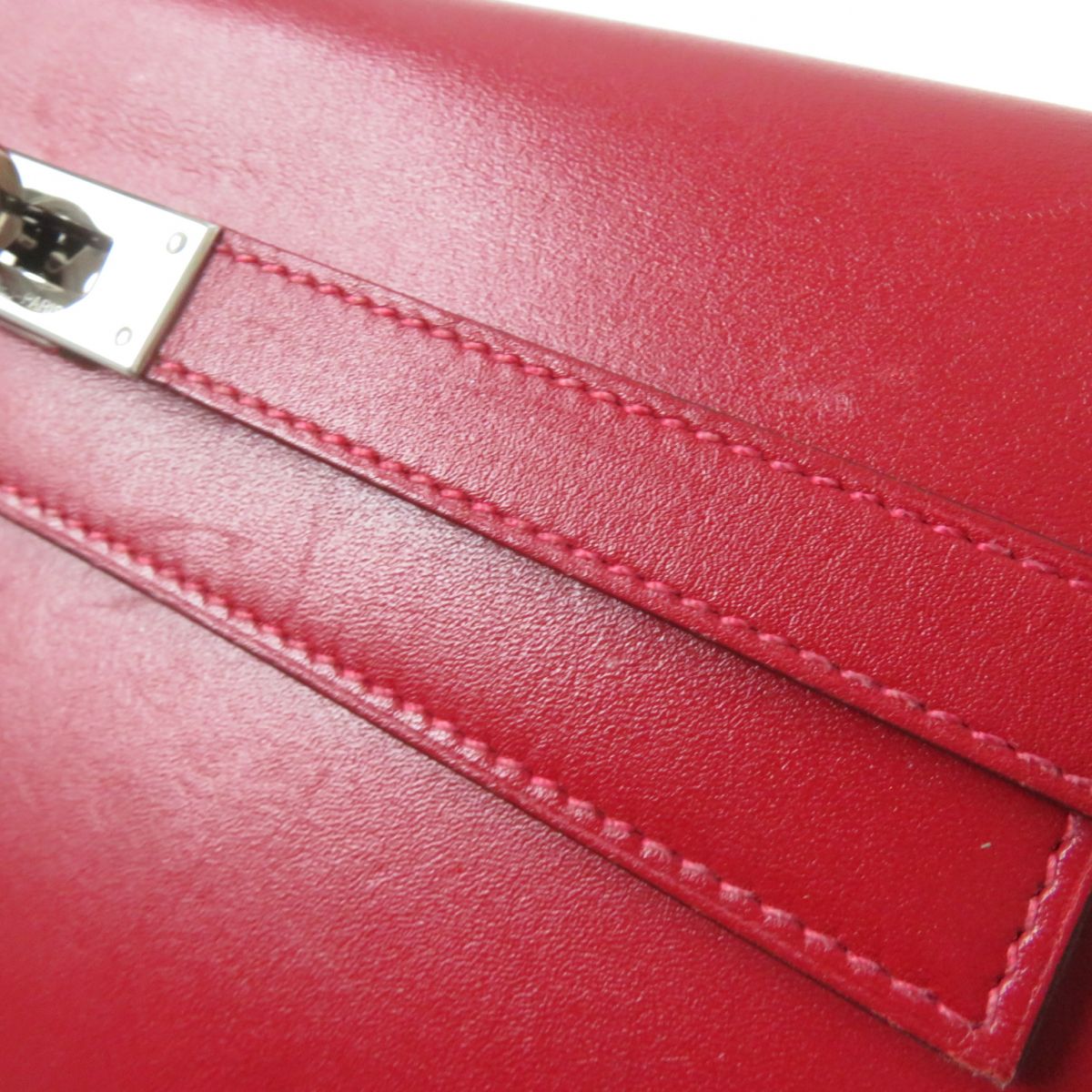 HERMES Long Wallet Purse Main: Box calf Rouge Grena x SilverMetal Women Used