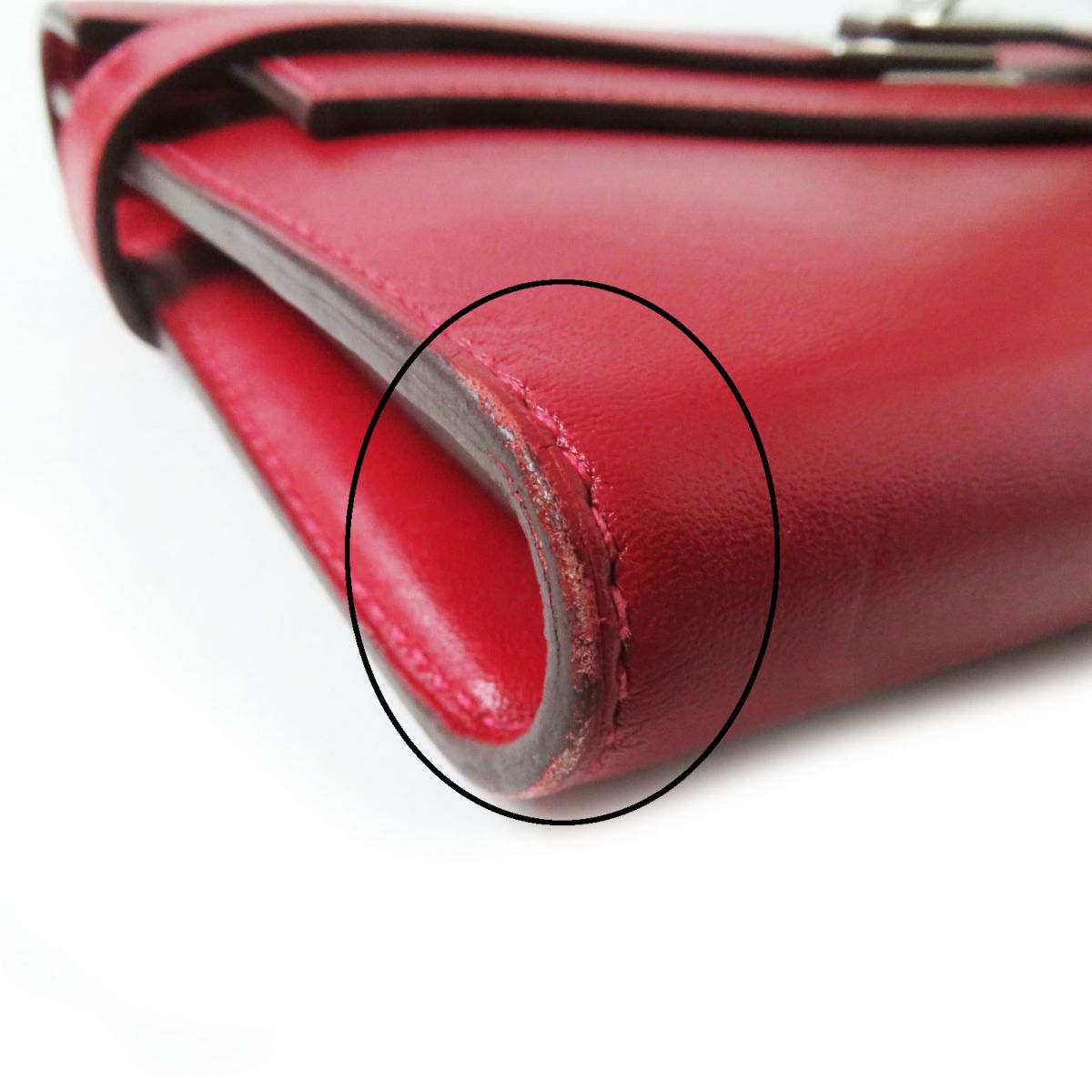 HERMES Long Wallet Purse Main: Box calf Rouge Grena x SilverMetal Women Used
