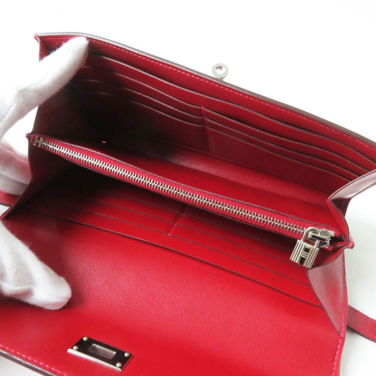 HERMES Long Wallet Purse Main: Box calf Rouge Grena x SilverMetal Women Used