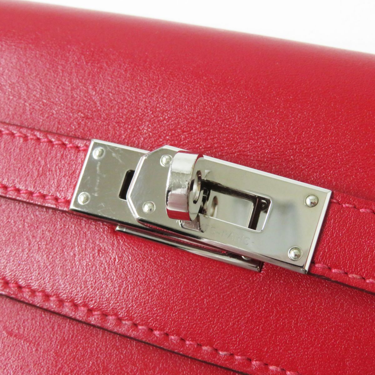 HERMES Long Wallet Purse Main: Box calf Rouge Grena x SilverMetal Women Used