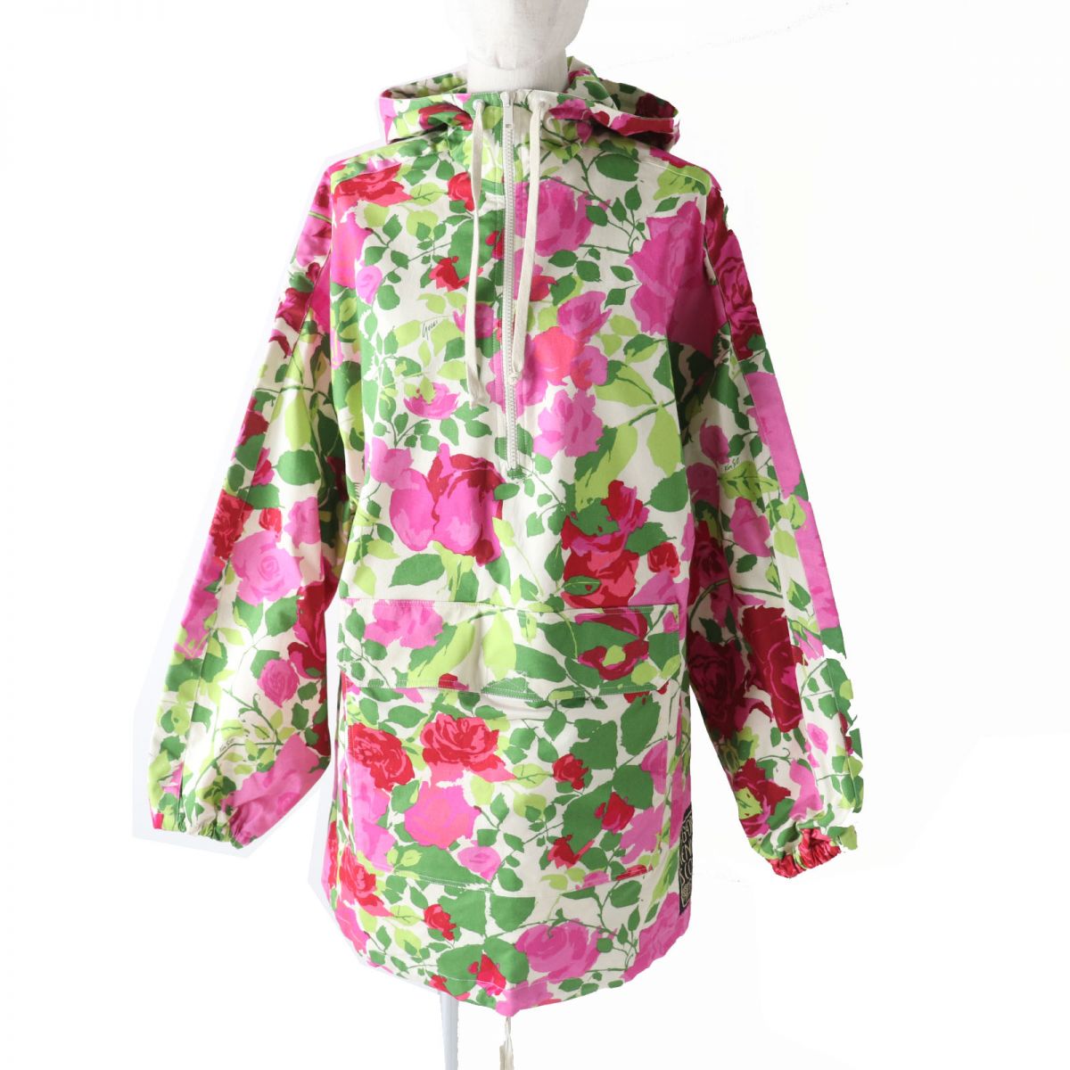 GUCCI Hoodie Outer material: 97% cotton, Outer material: 3% polyurethane, Part: 80% polyester, Part: 20% polyester Rose print<br>Pink x red x green Women XS Used