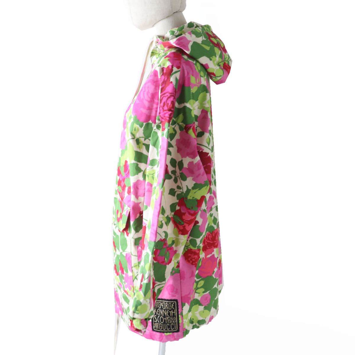 GUCCI Hoodie Outer material: 97% cotton, Outer material: 3% polyurethane, Part: 80% polyester, Part: 20% polyester Rose print<br>Pink x red x green Women XS Used