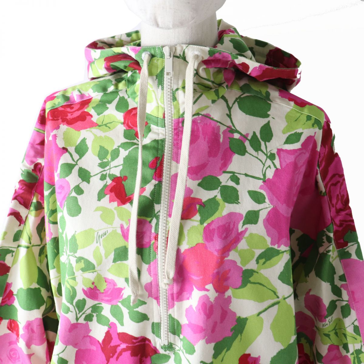 GUCCI Hoodie Outer material: 97% cotton, Outer material: 3% polyurethane, Part: 80% polyester, Part: 20% polyester Rose print<br>Pink x red x green Women XS Used