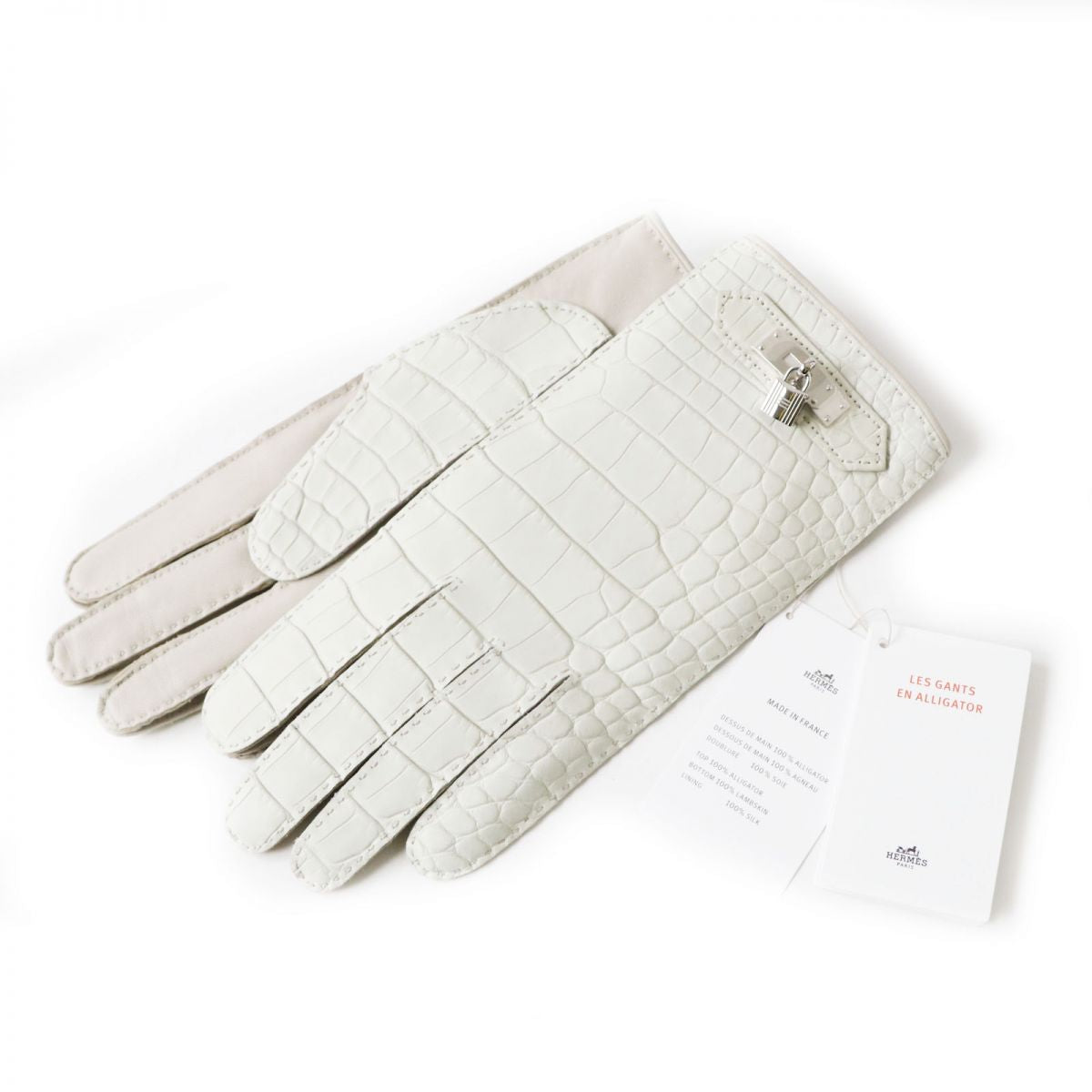 HERMES gloves Image reference Light gray x Silver Metal
