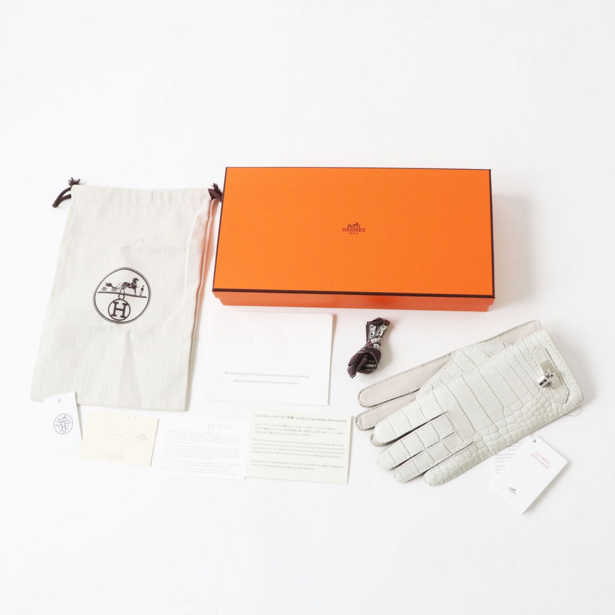 HERMES gloves Image reference Light gray x Silver Metal