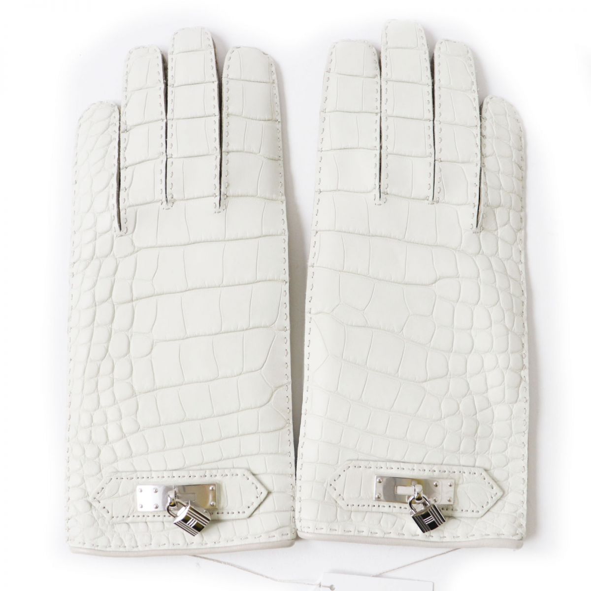 HERMES gloves Image reference Light gray x Silver Metal