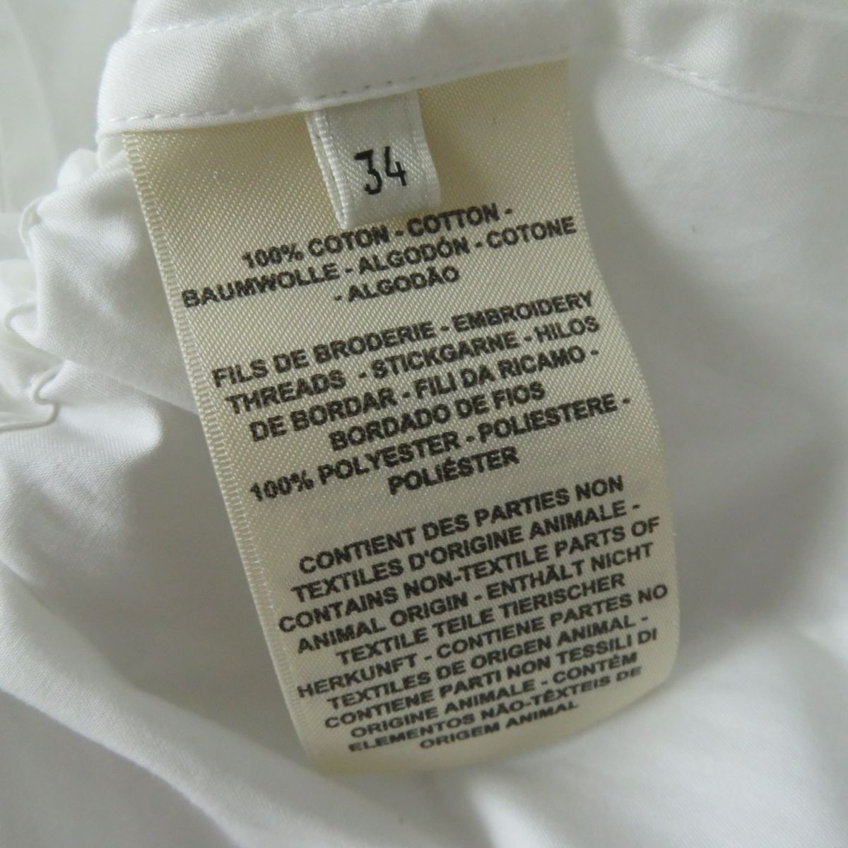 HERMES Long sleeve shirt Main: 100% cotton, Part: 100% polyester white Women 34 Used