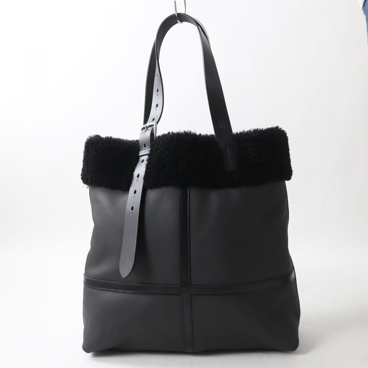 HERMES Tote Bag Main: Taurillon Clemence Cristobal, Part: Mouton black Women Used