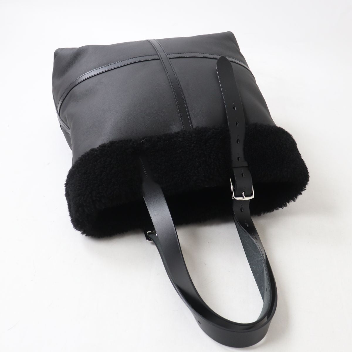 HERMES Tote Bag Main: Taurillon Clemence Cristobal, Part: Mouton black Women Used