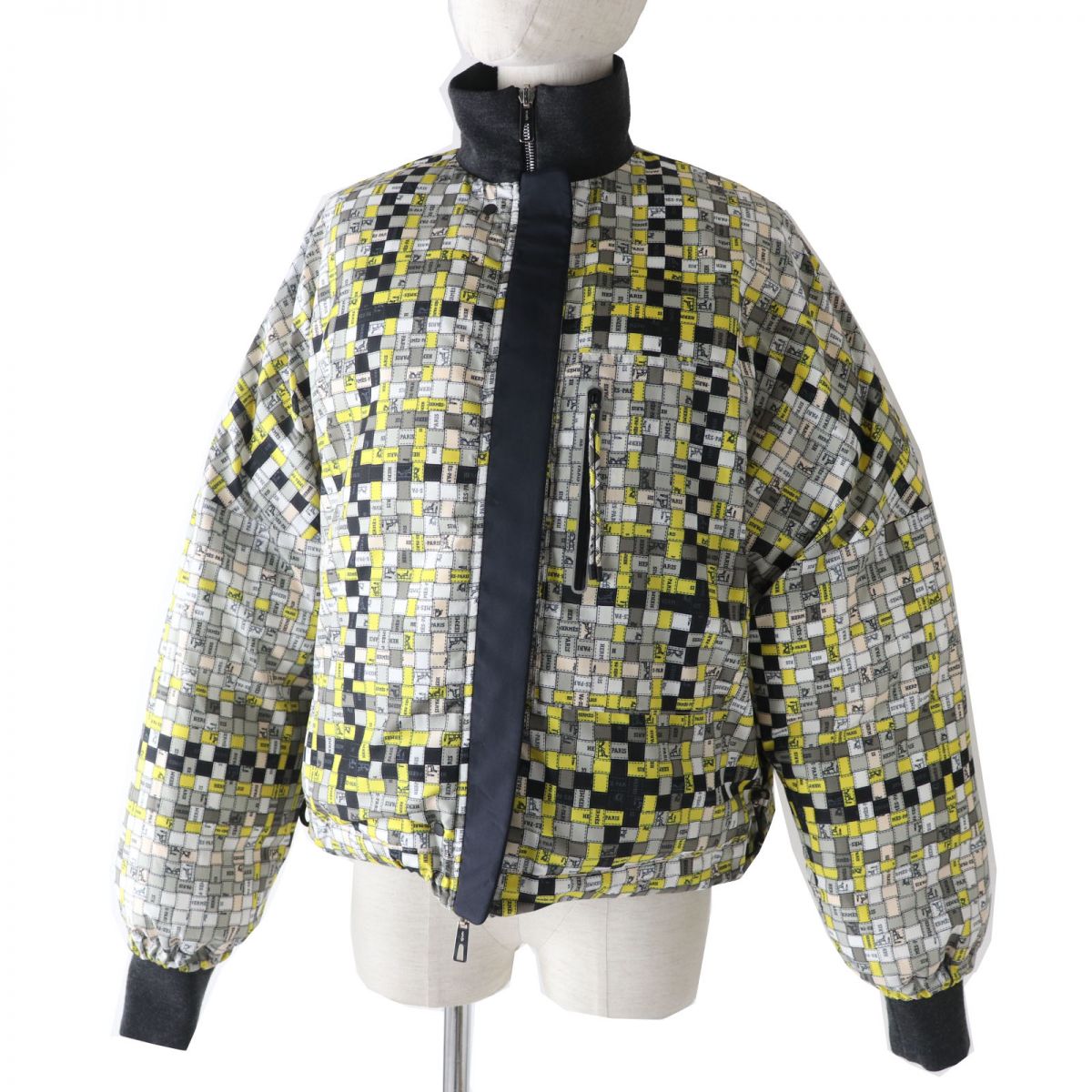 HERMES Down jacket polyester Multi x Black (Bordeaux Pattern x Solid Color) 34