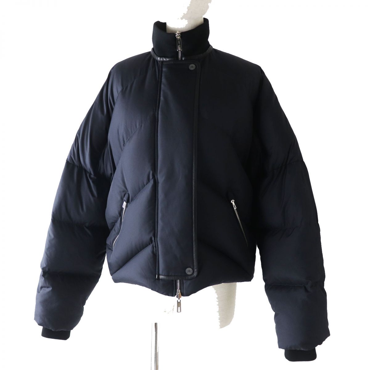 HERMES Down jacket polyester Multi x Black (Bordeaux Pattern x Solid Color) 34