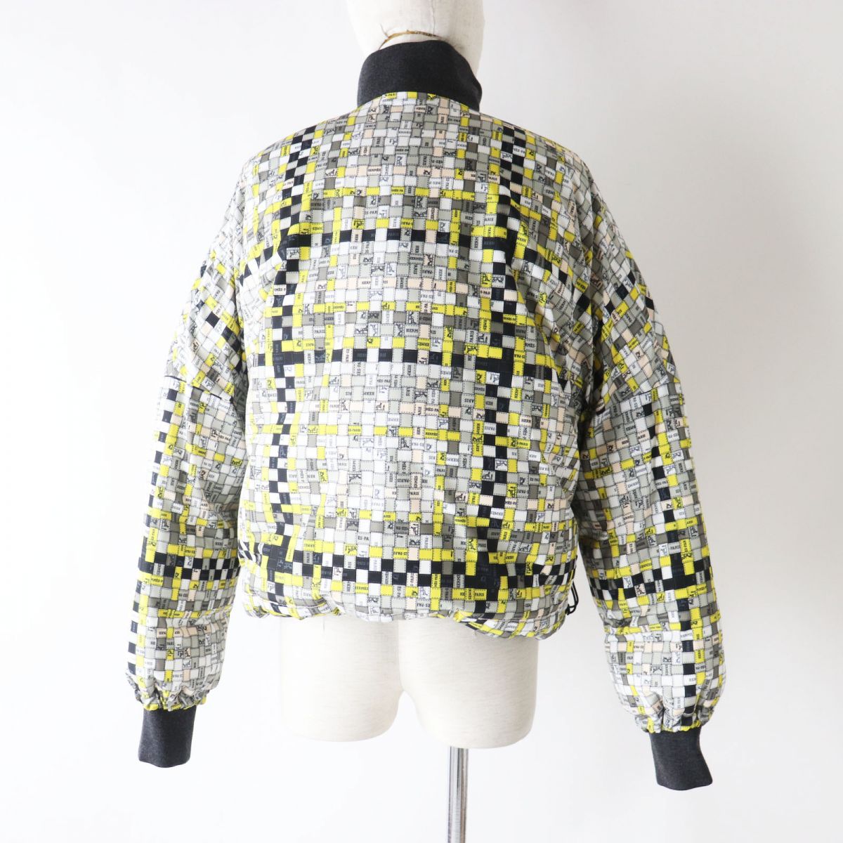 HERMES Down jacket polyester Multi x Black (Bordeaux Pattern x Solid Color) 34