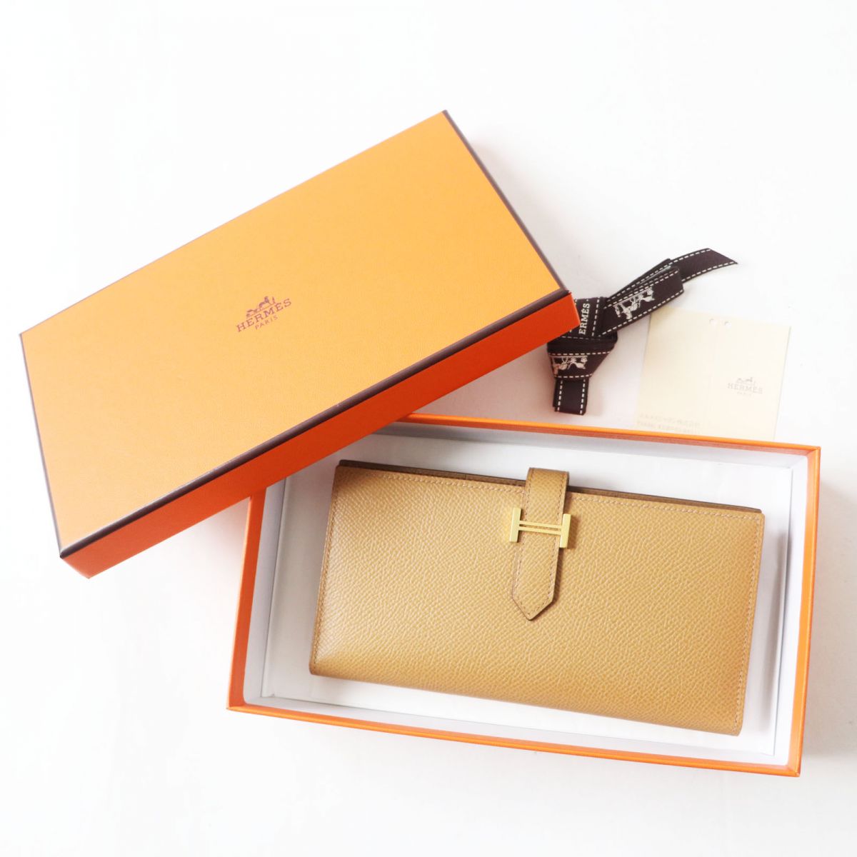 HERMES Long Wallet Purse Main�FEpsom Biscuit/Arzan Women Used