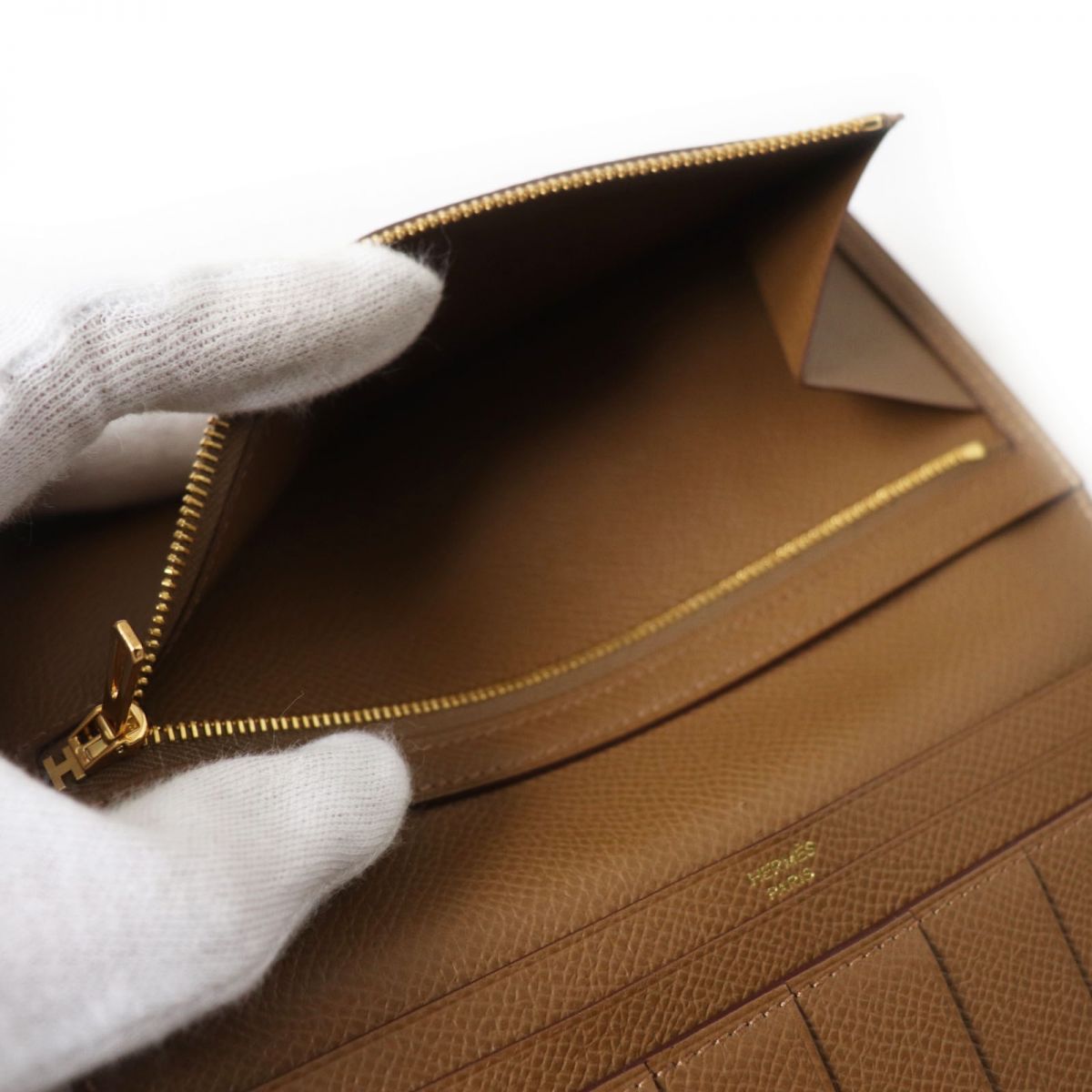 HERMES Long Wallet Purse Main�FEpsom Biscuit/Arzan Women Used
