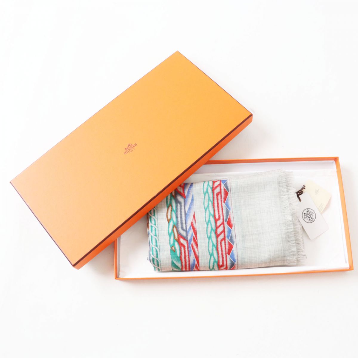 HERMES Stall Main: 100% cashmere Gray x Multi (Robe de Soir) Women Used
