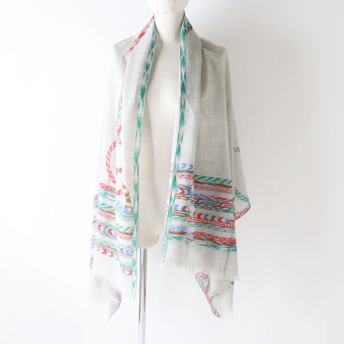 HERMES Stall Main: 100% cashmere Gray x Multi (Robe de Soir) Women Used