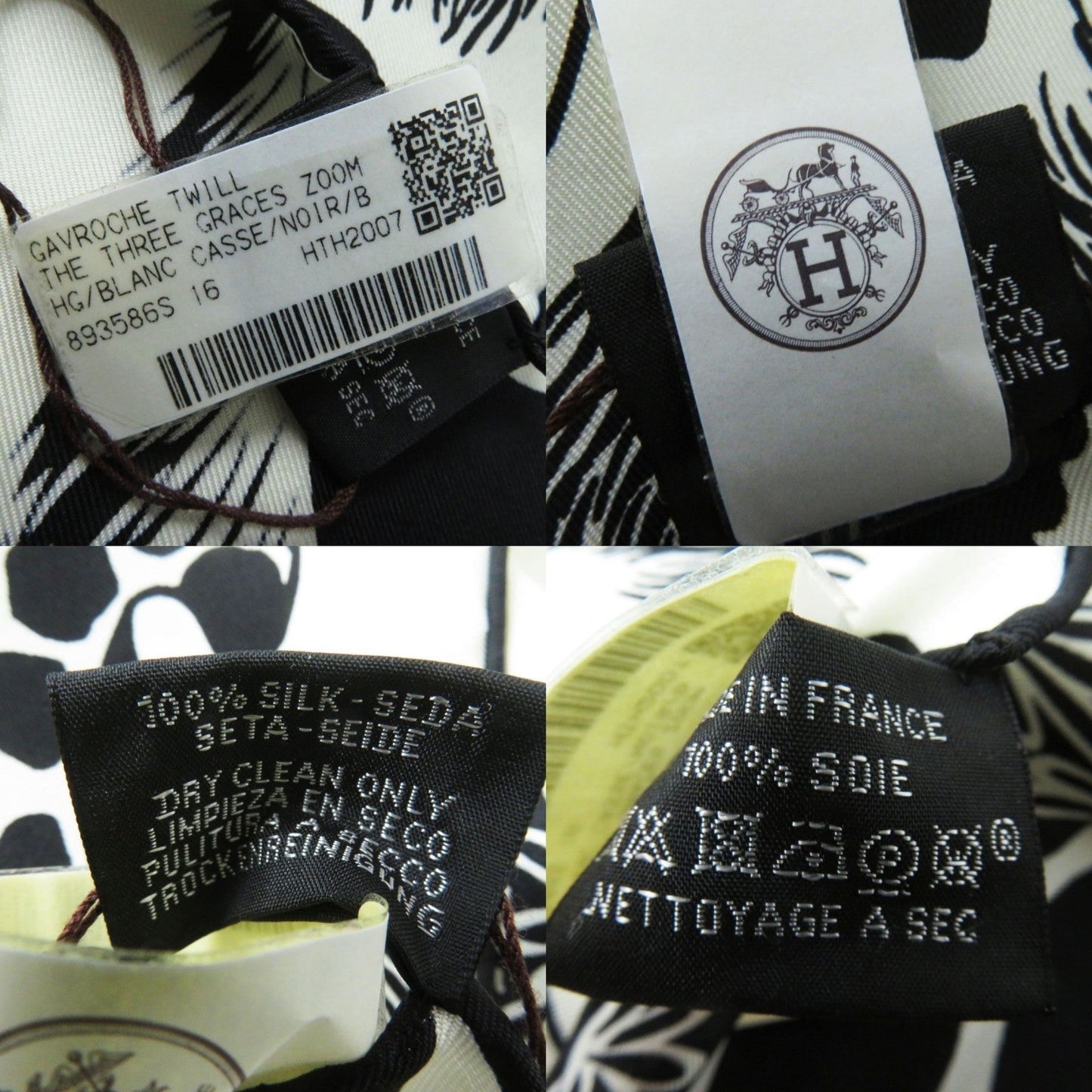 HERMES scarf silk Ivoryx Black THE THREE GRACES Mikamibi Carre45