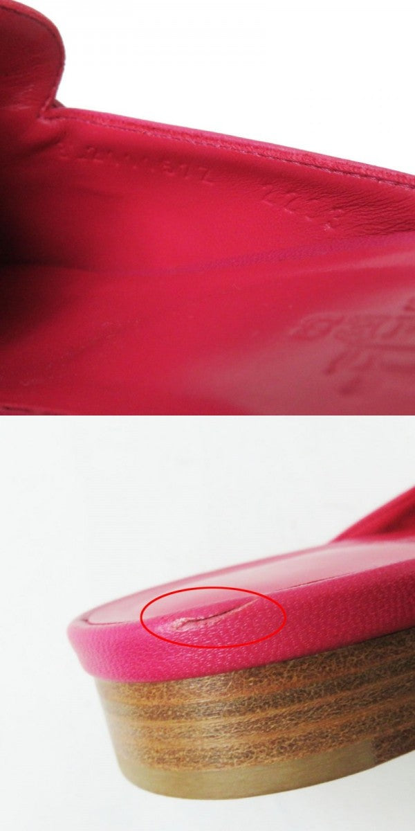 HERMES Mule leather shocking pink SilverMetal 37 1/2