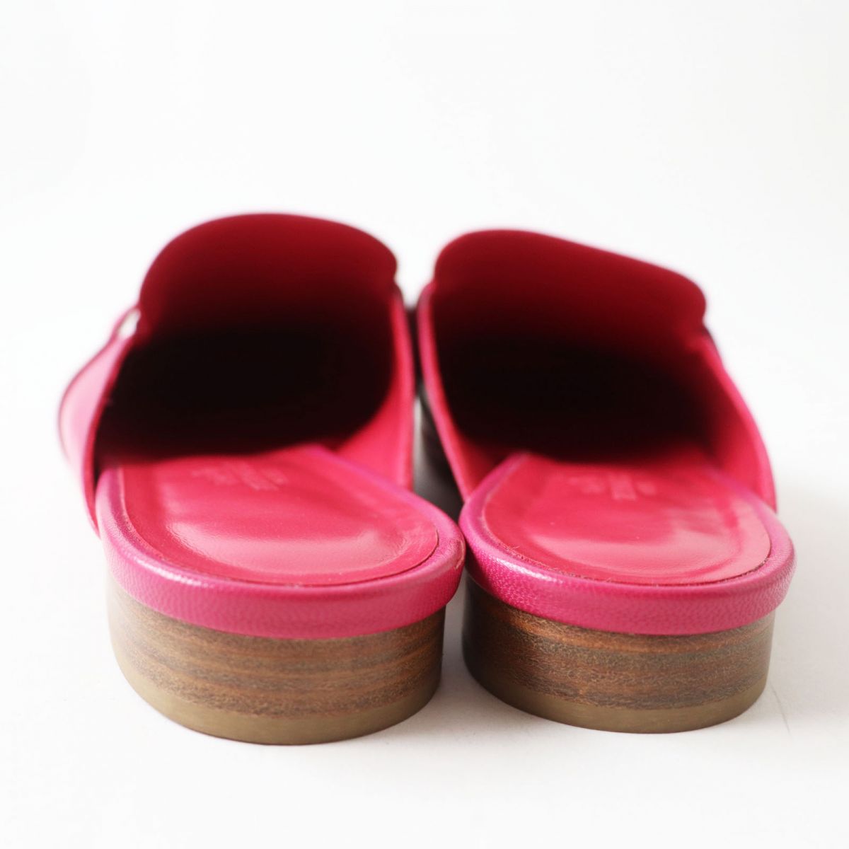 HERMES Mule leather shocking pink SilverMetal 37 1/2