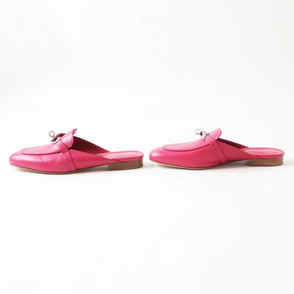 HERMES Mule leather shocking pink SilverMetal 37 1/2