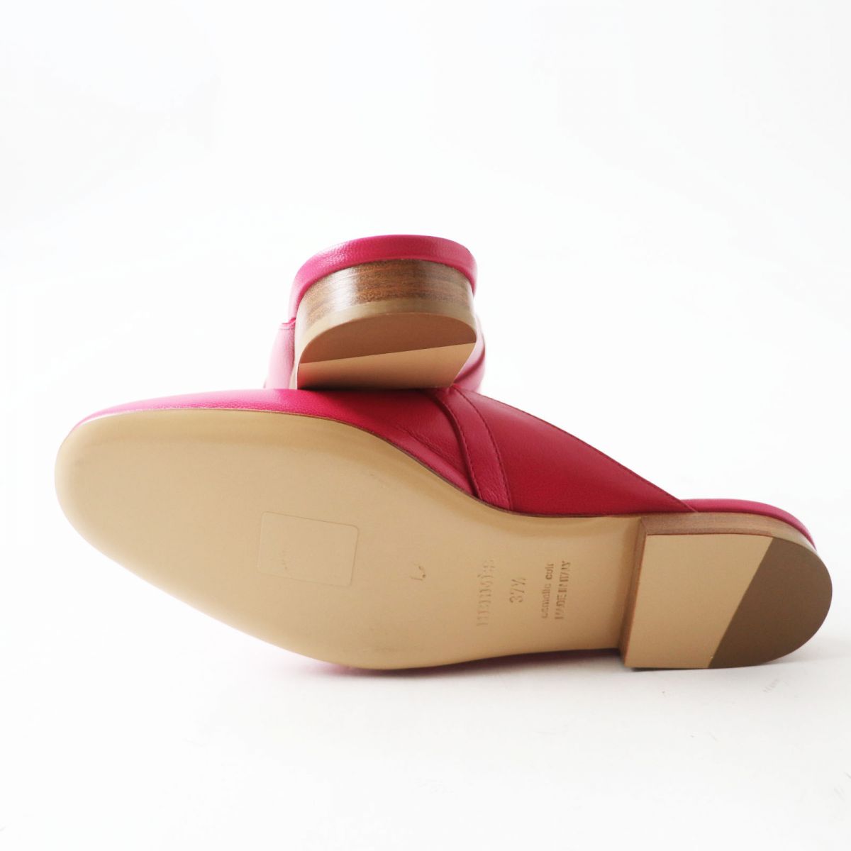 HERMES Mule leather shocking pink SilverMetal 37 1/2